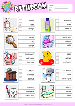 Bathroom ESL Printable Worksheets For Kids 2